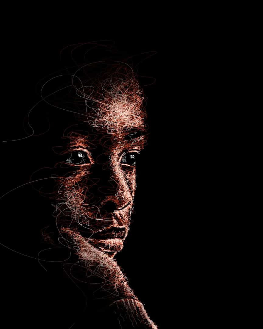 Scribble study of a figure with hand to head.